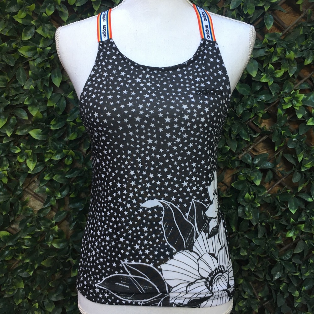 adidas Black & White Star Floral Racerback Tank